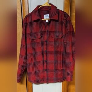 Lands' End Men's Red and Black Plaid Wool Shacket